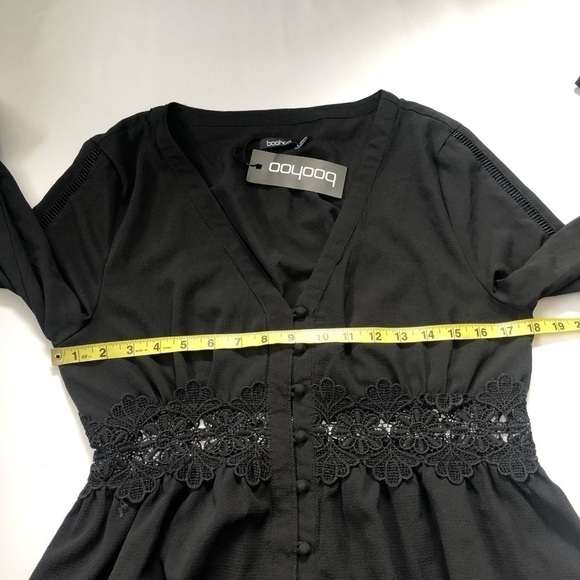 boohoo Crochet + Ladder Trim Button Through Blouse Black Size 10 - Picture 11 of 11